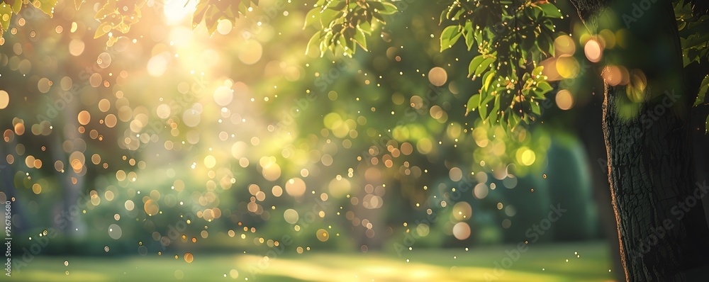 Poster sunlight filtering through tree branches with bokeh effect