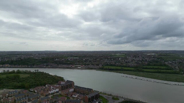 Aerial View of Strood Town of Rochester, Kent, England United Kingdom. April 20th, 2024