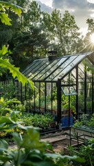 Fototapeta premium Solar Powered Backyard Greenhouse for Sustainable Food Production and Home Gardening