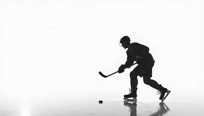 Fototapeta premium silhouette of a hockey player playing a game on a flat white isolated background