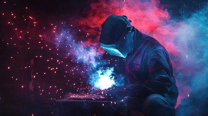 耐火スーツを着て溶接をする男性