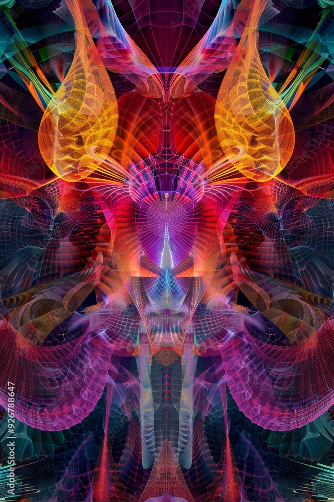 Aufkleber abstract digital art depicting vibrant transformation of signals through digital signal processing