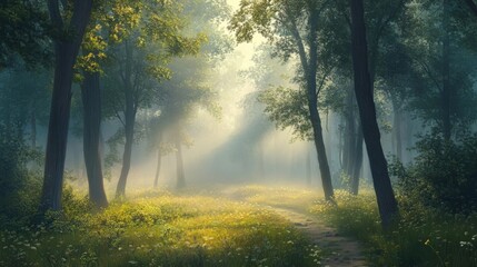 Obraz premium Forest in misty morning