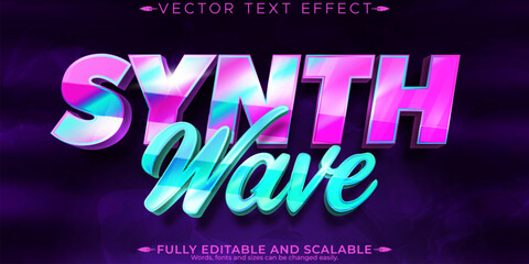Music synth wave text effect, editable retro and neon text style