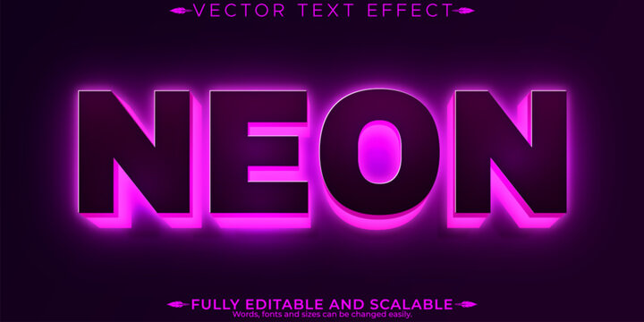Neon editable text effect, editable light and bright text style