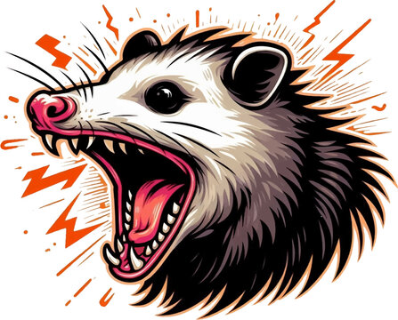 screaming cute cartoon baby opossum