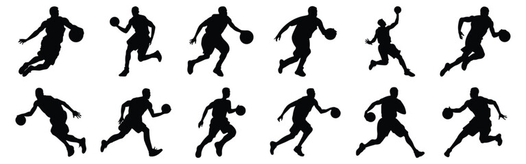 Basketball Player silhouettes set, pack of vector silhouette design, isolated background