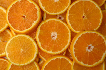 Slices of orange . Flat lay, top view.
