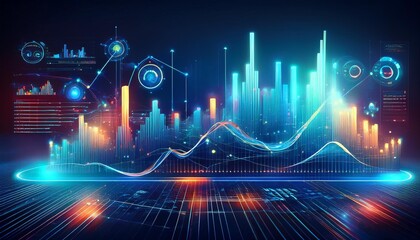 Data Analytics With Graphs And Charts, Dynamic Data Visualization, Metrics Background, Business States And Trends Generative AI