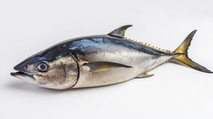 Naklejka premium A large fish is laying on a white surface with no background, AI