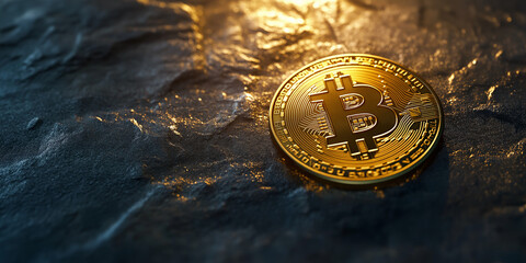 Shiny Bitcoin Coin with Hyper-Realistic Visuals on a Dark Background
