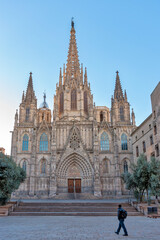 Obraz premium Gothic Barcelona Cathedral at the sunrise, Spain.
