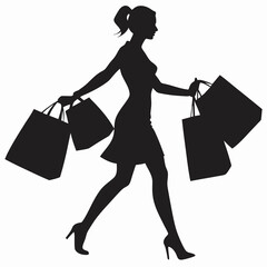 Shopping Women With a Lot of Shopping bag vector silhouette