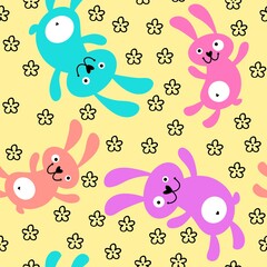 Cartoon animals seamless rabbit bunnies pattern for wrapping paper
