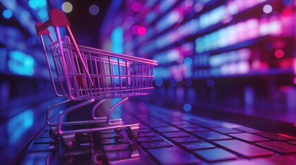 Digital Shopping Cart on Laptop created by ai