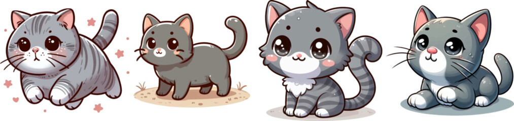 Fototapeta premium set of cute cartoon stray cats