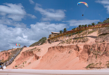 Practice of Paragliding at Canoa Quebrada Beach, Ceara, Brazil, 2020