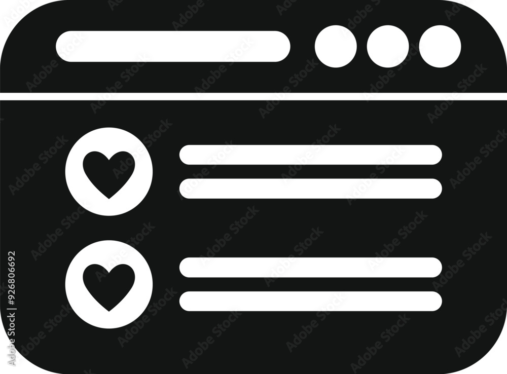 Poster black and white icon of a website displaying a dating profile with a wishlist