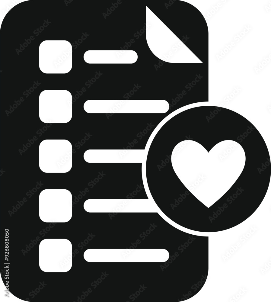 Poster simple vector icon of a wish list with a heart symbol, perfect for representing favorite things or a