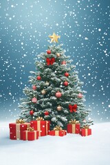 Merry Christmas and new year realistic background with 3d christmas tree adn gifts 