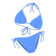 Stylish bikini swimsuit. Cartoon womens beach swimwear, female swimming wear flat vector illustration. Colorful cute summer bikini on white