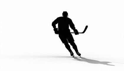 Obraz premium Strong silhouette of a hockey player on a white background, with subtle shadow play to highlight shape and form. Simple, versatile composition allows easy text addition.