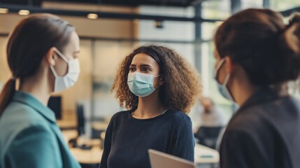 Diverse business people wearing face masks in office