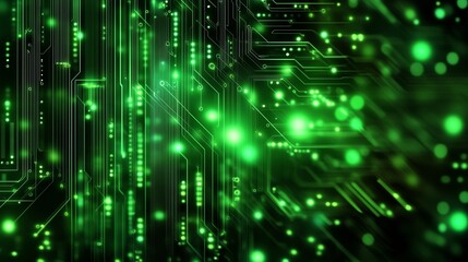Fototapeta premium Futuristic green digital circuit board with glowing lights