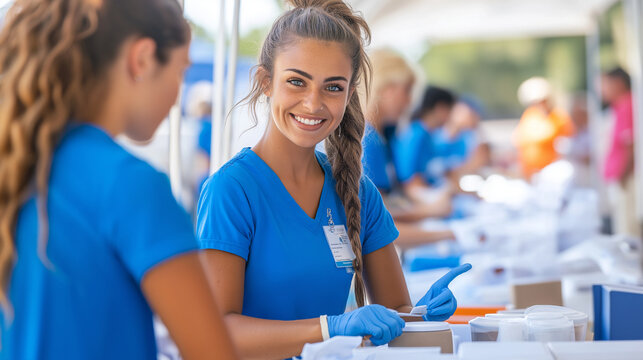 Volunteers setting up a community health fair