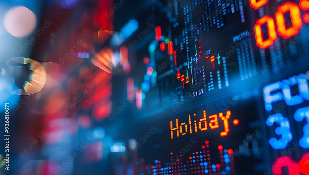 Poster close-up of stock market data on a digital screen displaying.