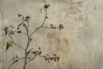 Dried-up plant with shriveled leaves and stems against a muted backdrop, depicting effects