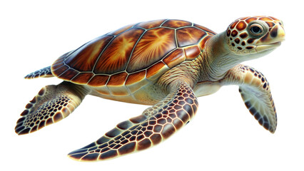 Sea turtle with vibrant shell patterns swimming gracefully isolated on transparent background