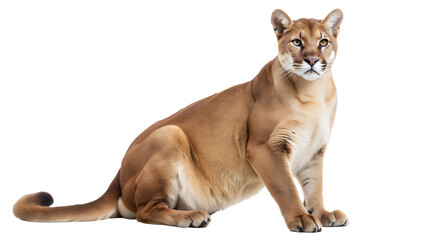 Obraz premium Cougar sitting with alert expression displaying muscular build isolated on transparent background