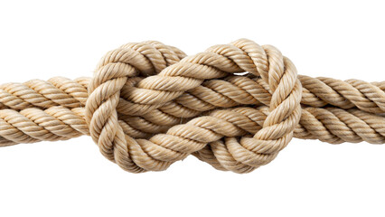 Close-up of knotted thick rope showcasing strength and durability isolated on transparent background