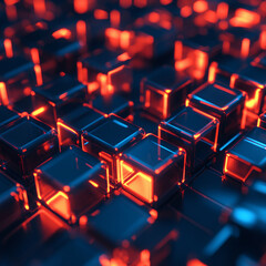 Obraz premium An abstract background with a 3D grid of glowing cubes.