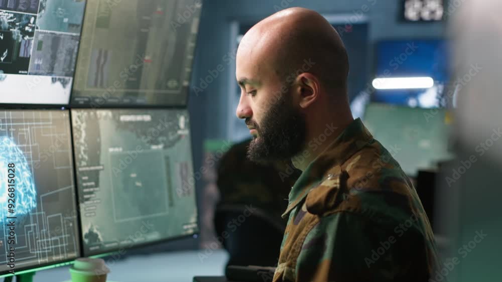 Poster army computer scientist employing ai technology in military planning and decision making processes. 