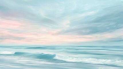 Obraz premium A serene ocean scene featuring gentle waves and a pastel sky, perfect for evoking tranquility and beauty in design.