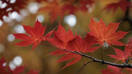 Fototapeta premium Close-Up of Maple Tree Branch with Red Leaves