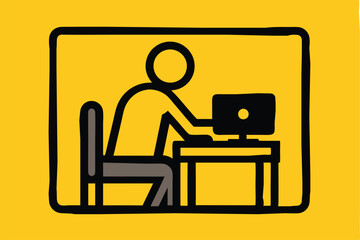 Person at the computer symbol. Computer work icon. Office work sign. Remote work symbol. Isolated. Transparent Background Cut Out 