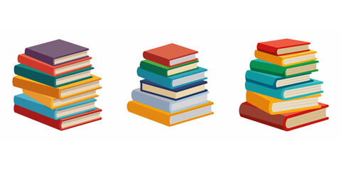 Stack of books set. Heap book group. Pile of books. School book tutorial object icon. Back to school books elements. Library books, expertise, studying book symbol. Book vector isolated on white