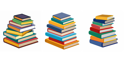 Stack of books set. Heap book group. Pile of books. School book tutorial object icon. Back to school books elements. Library books, expertise, studying book symbol. Book vector isolated on white