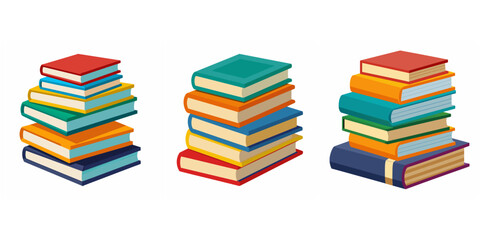Stack of books set. Heap book group. Pile of books. School book tutorial object icon. Back to school books elements. Library books, expertise, studying book symbol. Book vector isolated on white