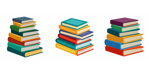 Stack of books set. Heap book group. Pile of books. School book tutorial object icon. Back to school books elements. Library books, expertise, studying book symbol. Book vector isolated on white