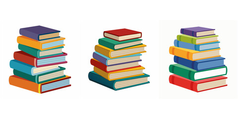 Stack of books set. Heap book group. Pile of books. School book tutorial object icon. Back to school books elements. Library books, expertise, studying book symbol. Book vector isolated on white