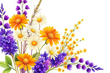 Fototapeta premium Flowers on a white background with copy space, AI Generation