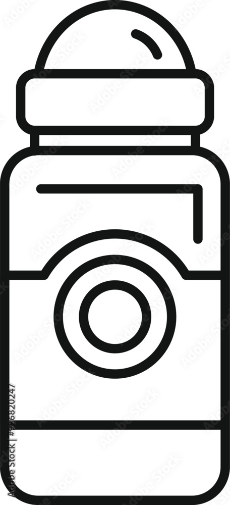 Poster simple, bold line art illustration of a roll on deodorant bottle, emphasizing its practical design a