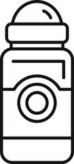 Simple, bold line art illustration of a roll on deodorant bottle, emphasizing its practical design and refreshing purpose
