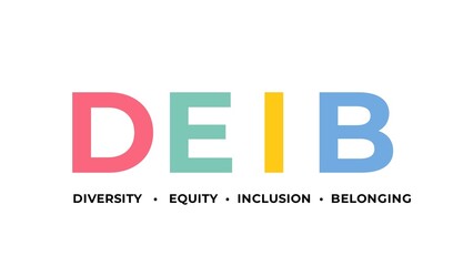 DEIB Strategic Plan. Diversity, Equity, Inclusion, Belonging in Infographic design. DEIB typography in pastel colors.