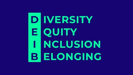 DEIB Strategic Plan. Diversity, Equity, Inclusion, Belonging in Infographic design. Isolated on dark blue background.