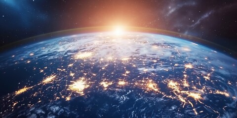 Obraz premium Earth from Space at Sunrise created by ai